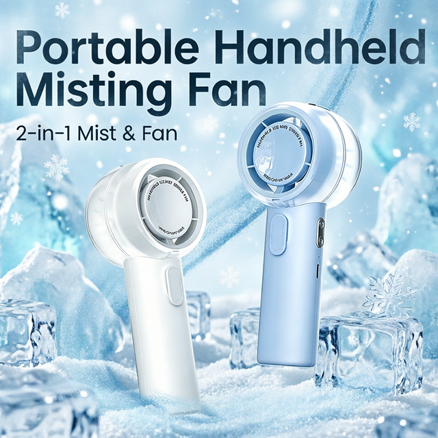 Outdoor Rechargeable Plastic Mist Spray Fan Large Water Tank Five-Speed English-Language Portable Handheld Cooling Humidifying