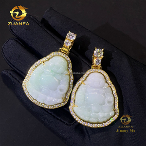 Nuovi Arrivi: Gioielli alla Moda in Stock, Ciondolo Hip Hop in <span class=keywords><strong>Argento</strong></span> Sterling S925 con Buddha in Giada e Diamante Moissanite VVS1 - Product Image 2
