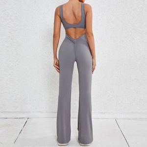 <span class=keywords><strong>Sexy</strong></span> Bodysuit Voor Dames Sneldrogende Fitness Jumpsuit Met Wijde Pijpen Uit Één Stuk Strakke Yoga Leggings Custom Logo Oefening Jumpsuit - Product Image 2