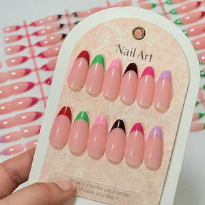 144 Pezzi <span class=keywords><strong>Unghie</strong></span> Finte Francesi a <span class=keywords><strong>Mandorla</strong></span> Media, Semplici Punte Rosse e <span class=keywords><strong>Nere</strong></span> Lucide per Copertura Completa - Product Image 3