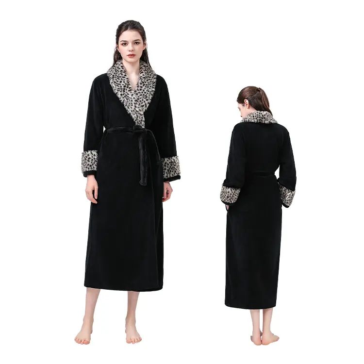 Sunhome Top Selling Sleepwear Long Tunique Flannel Bathrobes Luxurious Women Large Size Pajamas for Women