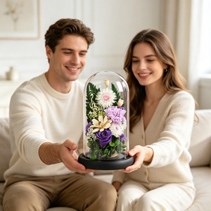 Konservierte Blumenkuppel mit LED-Beleuchtung: Ewige Chrysantheme, Nelke, Rose für buddhistische Altäre und Obon-Gedenkdekorationen - Product Image 6