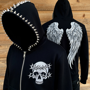 Felpe Punk con cappuccio con punte di moda con rivetti in metallo con ali ricamate personalizzate in cotone Basics felpe per <span class=keywords><strong>uomo</strong></span> - Product Image 1