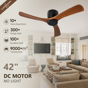 Ventilador de Techo Empotrado de 42 Pulgadas Sin Luz, Madera Sólida, 3 Aspas, Motor DC Silencioso con Control Remoto Reversible para Sala de Estar - Product Image 1