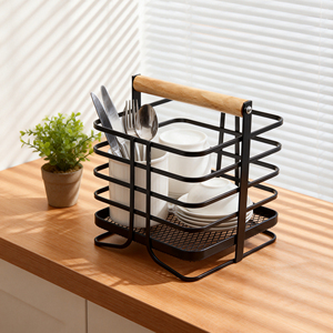 Panier de rangement multifonctionnel en métal pour ustensiles de cuisine, panier de drainage pour baguettes, pour comptoir de cuisine - Product Image 2