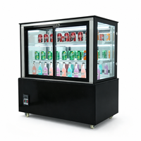 Vitrine commerciale à double porte coulissante pour gâteaux, en marbre et acier inoxydable, avec éclairage LED et étagères réglables
