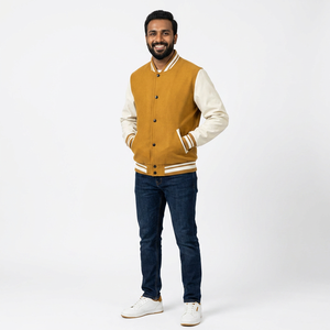 Disfruta de la Moda Urbana Premium con la Chaqueta Universitaria para Hombre con Mangas de Cuero y Diseño Clásico de Botones a Presión - Product Image 1