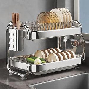 Porta piatti casa cucina con doppio livello in acciaio inossidabile organizzatore di essiccazione pentola in metallo armadio scaffale di stoccaggio - Product Image 5