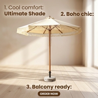 Parasol de jardin bohème avec franges, protection UV, mât en aluminium, pour bord de piscine et cour arrière