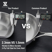 Poêle à induction Zhenneng en acier inoxydable 3 couches, épaisseur 2,3 mm, sans PFOS ni PFOA, compatible spatule métallique, permet d'économiser 80 % de place de rangement en cuisine
