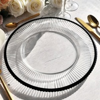 Assiette de présentation en verre à bord noir, décorative, à bords festonnés, pour mariage, banquet, événement, décoration de table