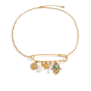 Collar de cadena de acero inoxidable con dijes, chapado en oro de 18 quilates, cadena para clavícula para mujer, joyería de moda. - Product Image 5