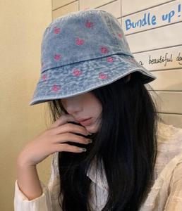 2024 sombrero de cubo de mezclilla bordado con mariposa para mujer moda Casual primavera y verano protección solar - Product Image 5