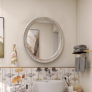 Ornate Round Wall Mirror 23.62 In Distressed Silver <b>Gold</b> Carved <b>Frame</b> Decorative Bathroom Vanity Mirror - Product Image 4