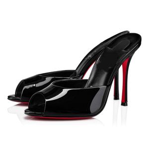Mules à talons aiguilles style français, en cuir verni à semelle rouge, à enfiler, pour femme, chaussures de soirée - Product Image 3