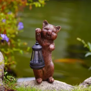 Yard çim heykeli heykel kedi ile güneş işığı heykelcik su geçirmez sevimli hayvan bahçe süs reçine el sanatları