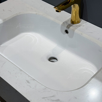 Meuble de salle de bain mural moderne de luxe à deux niveaux avec lavabo en pierre artificielle et miroir LED