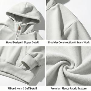 Nueva llegada: Sudadera con capucha de color liso con cremallera de 1/4, precio bajo, TKAN1032D, para hombre, de forro polar grueso, con bolsillo, estilo oversize, esencial. - Product Image 2