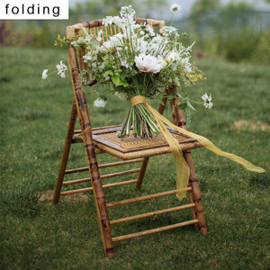 Folding Dining Chair Outdoor Portable Backrest <b>Garden</b> Retro <b>Stool</b> Wedding Event Rattan - Product Image 4