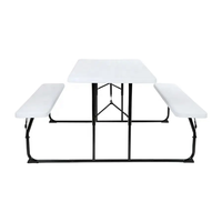 Ensemble table et bancs de pique-nique 4 places en plastique HDPE avec structure en fer, portable, design moderne, pour extérieur
