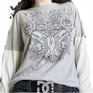 Top de Punto Transpirable y Ecológico con Estampado Animal Estilo Gótico Y2K para Verano |   Blusa de Manga Larga con Hombros Descubiertos y Corte Ajustado para Mujer - Product Image 3