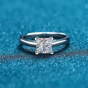 2 Carat Moissanite Engagement Rings for Women Girls 925 Silver Radiant Cut Diamond Promise Band Wedding Princess Diana Ring