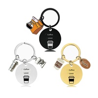 Porte-clés en acier inoxydable 201 pour les amateurs de café avec icône tasse à café, pendentif pour sac à dos et voiture, cadeau