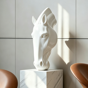 Sculpture <span class=keywords><strong>de</strong></span> tête <span class=keywords><strong>de</strong></span> <span class=keywords><strong>cheval</strong></span> abstraite moderne personnalisée en fibre <span class=keywords><strong>de</strong></span> verre, grande statue animale en PRV, art en résine pour hôtel, bureau <span class=keywords><strong>de</strong></span> vente, décoration intérieure - Product Image 2