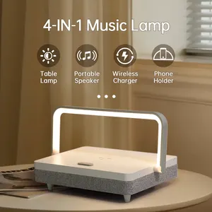 Lámpara de escritorio de música y cargador inalámbrico Lámpara de noche táctil 4 en 1 Soporte para teléfono con altavoz Bluetooth