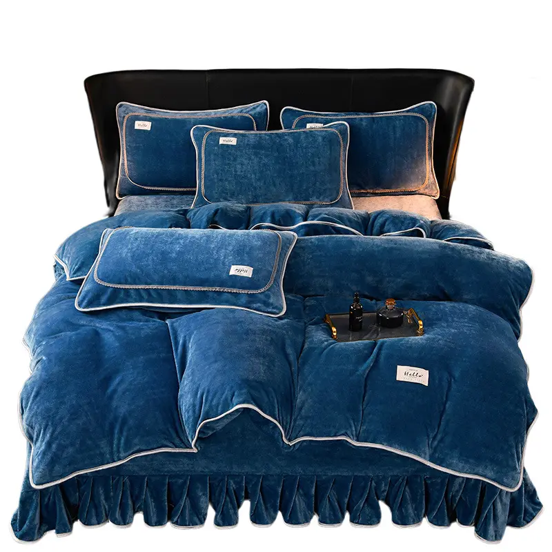 Nieuw Gekwalificeerd Luxe Beddengoed Kingsize Dekbed Sets Melkfluweel Pluche Shaggy Fluwelen Fluweel Pluizig Dekbedovertrek Vierdelig