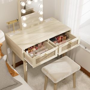 Tocador de Maquillaje <span class=keywords><strong>para</strong></span> <span class=keywords><strong>Niñas</strong></span> <span class=keywords><strong>con</strong></span> <span class=keywords><strong>Espejo</strong></span> y Luces, Set de Tocador <span class=keywords><strong>con</strong></span> Taburete, Mesa de Maquillaje <span class=keywords><strong>con</strong></span> Cajones y Enchufe - Product Image 3