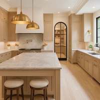 CBMmart Armoires de cuisine personnalisées en MDF laqué gris avec panier de rangement, bac à riz, poubelle et évier intégré