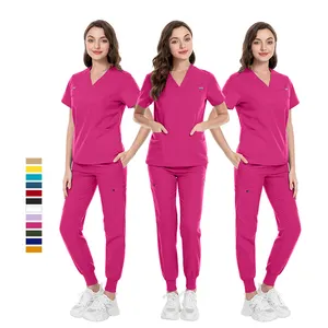 2024 Nieuwe Collectie Felle Kleur Verpleegkundige Vrouwen Scrubs Uniformen Scrubs Korte Mouw Uniformen Joggers Sets Met Logo
