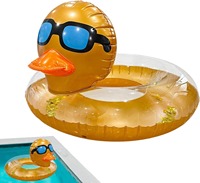 Bouée gonflable Canard Doré avec lunettes de soleil et paillettes, jouet flottant pour piscine, pour adultes, pour fêtes aquatiques estivales à la plage