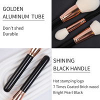 Premium Synthetik-Haar Make-up Pinsel Set mit Holz-/Kunststoffgriffen 6-teiliges Augen- & Gesichts-Reiseset in Schwarz/Gold