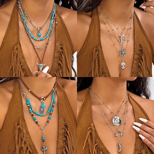 Juego <span class=keywords><strong>de</strong></span> 4 Collares <span class=keywords><strong>de</strong></span> Moda Vaquera Occidental, Collares Retro con Colgante <span class=keywords><strong>de</strong></span> Cabeza <span class=keywords><strong>de</strong></span> Toro, Turquesa, Sombrero, <span class=keywords><strong>Cadena</strong></span> <span class=keywords><strong>de</strong></span> Gargantilla en Capas - Product Image 2