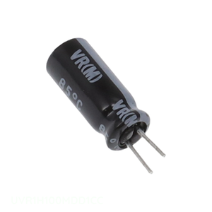 Condensador de canal del fabricante, aluminio, 10uF, 20%, 50V, radial TH, 10 uF, UVR1H100MDD1CC, de orificio pasante - Product Image 1