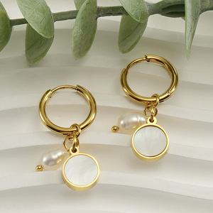 Zogxin Hoop Earrings Gold Pearl Shell Geometric Star Heart Flower Hexagon Triangle Moon Everyday Wear - Product Image 4