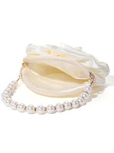 Sac à main de luxe rétro en satin et perles, style camélia et rose, pour soirée, fête ou mariage, avec chaîne et fermeture éclair, haute qualité - Product Image 6