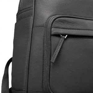 Modern Unisex Genuine Leather Tactical Sports <b>Backpack</b> Solid Navy Blue Zipper Closure Front Pocket Adjustable <b>Strap</b> Polyester - Product Image 4