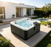 Bain à remous extérieur moderne en acrylique pour 3 personnes, petite baignoire d'angle de taille européenne pour villas, piscine avec capacité de 5 personnes