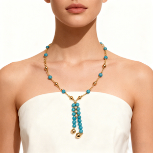 Minimalist Handmade Copper Alloy 24k Gold Plated Hamsha Beaded Faceted Tiny Apatite Gemstone <b>Beads</b> Trendy Short Chains Chain - Product Image 4