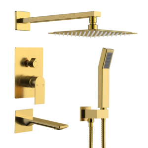 Juego de cabezal de ducha cuadrado de latón contemporáneo, Sistema de ducha, grifo de lluvia oculto para baño, juego de ducha de lluvia montado en la pared - Product Image 3