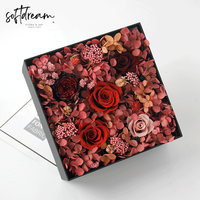 Vente chaude De Luxe Réel Naturel Boîte Carrée Fleur Séchée Préservé Hortensia Fleur Éternelle Rose Boîte-Cadeau Pour La Saint Valentin Cadeau