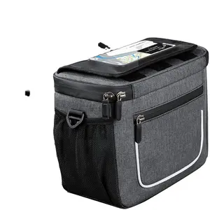 Ücretsiz örnek BSCI dokunmatik ekran ve çıkarılabilir omuz askısı 5l su geçirmez gidon adaptörü ile ön bisiklet sepet çanta için