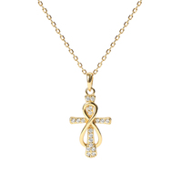 Colar de cruz de zircônia, pingente religioso com cruz, prata 925, ouro 18k unissex