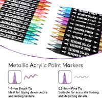 24 marqueurs de peinture acrylique aux couleurs métalliques, double pointe fine et pinceau, marqueur doré pour la peinture sur roche, verre, céramique, toile