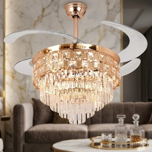 Luxury Crystal <b>LED</b> <b>Ceiling</b> Fan with Retractable Blades Remote Control Silent Chandelier <b>Light</b> for Home Decor Room usage - Product Image 1