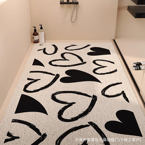 Heart Pattern <b>Bath</b> Mat Rectangle Silk Loop Non Slip Shower Floor Mat For Bathroom Minimalist Design - Product Image 1