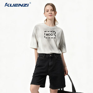 Kuenzi Heavyweight 270GSM 100% Cotton Wash Vintage Color Washed Boxy Wide Version with Rough Edges <strong>Women</strong> <strong>T</strong>-<strong>Shirt</strong> Streetwear - Product Image 2